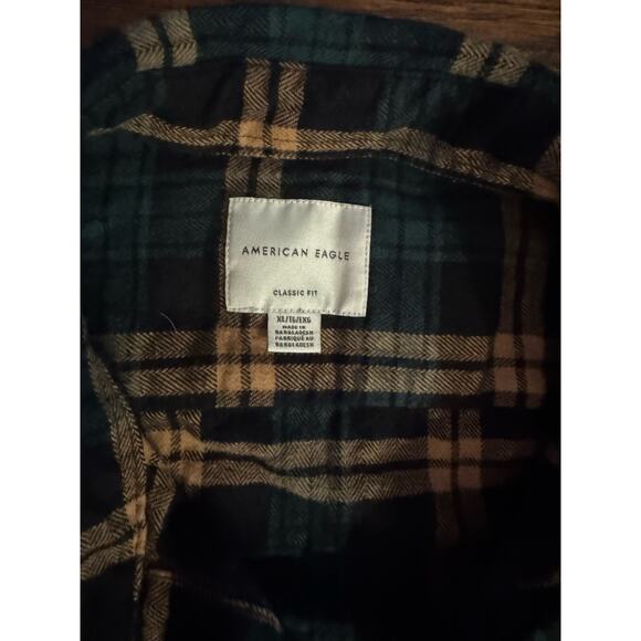 American Eagle Flannel Shirt Men's Classic Fit Green Blue Plaid Button Up XL - Picture 3 of 6